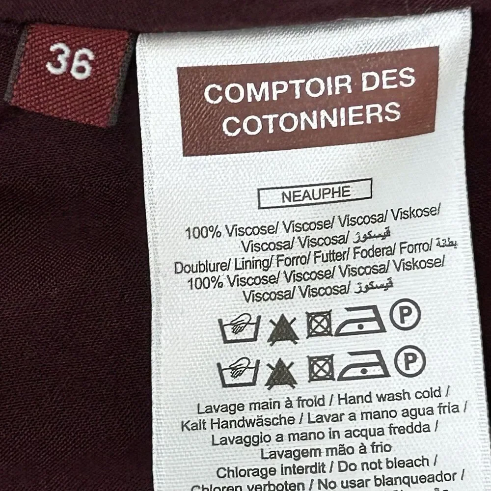 Comptoir Des Cotonniers Skirt Size 36=4 Wine Red Floral Pleated Mini Skirt